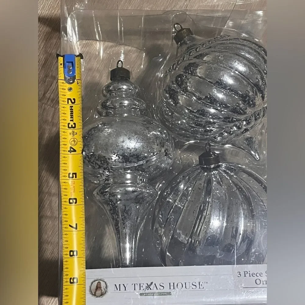 My Texas House Shatterproof Mercury Ornaments Silver 3 Count